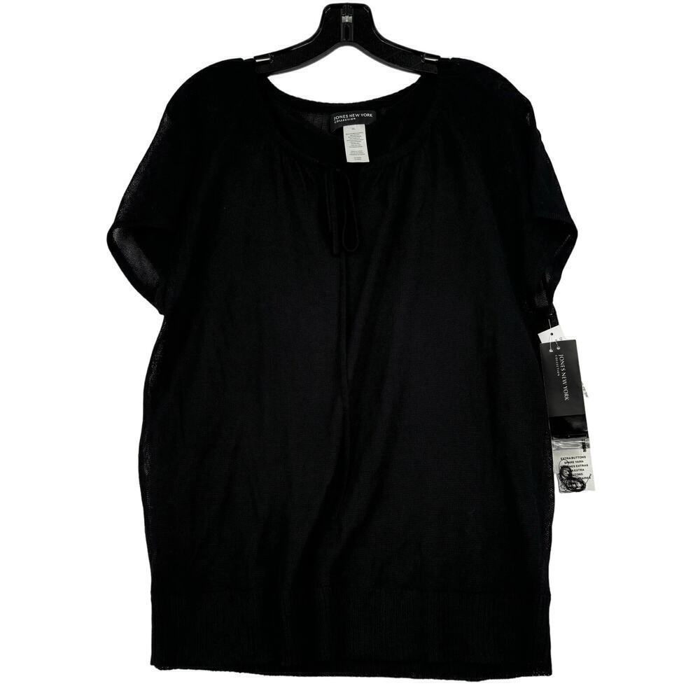 Jones New York Maui Sweater Top with Attached Tank Liner Fine Knit Black Size XL